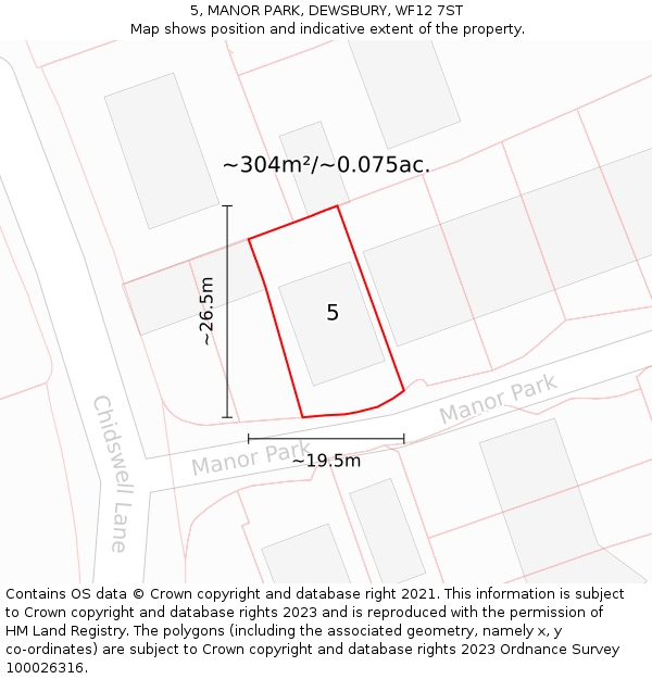5, MANOR PARK, DEWSBURY, WF12 7ST: Plot and title map