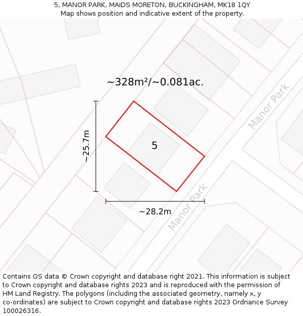 5, MANOR PARK, MAIDS MORETON, BUCKINGHAM, MK18 1QY: Plot and title map