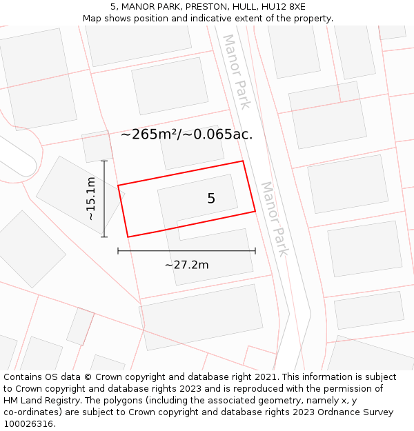 5, MANOR PARK, PRESTON, HULL, HU12 8XE: Plot and title map