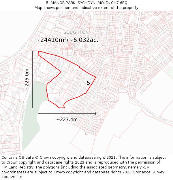 5, MANOR PARK, SYCHDYN, MOLD, CH7 6EQ: Plot and title map