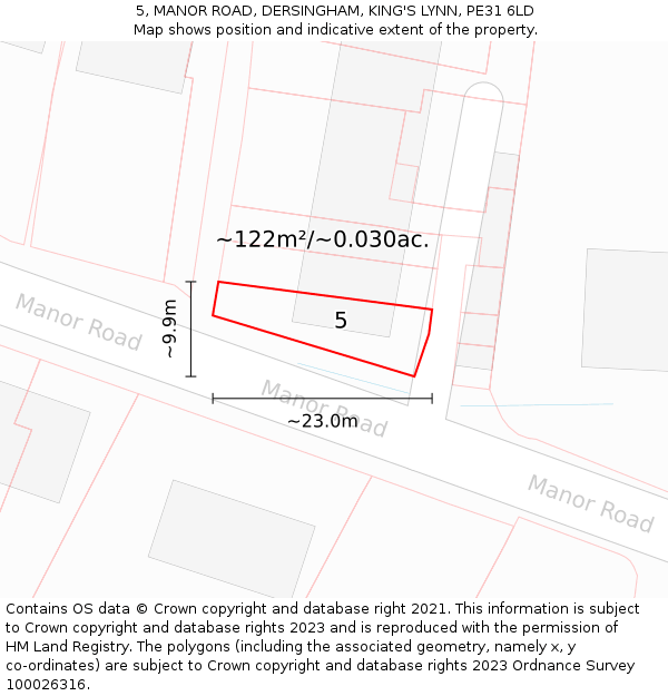 5, MANOR ROAD, DERSINGHAM, KING'S LYNN, PE31 6LD: Plot and title map