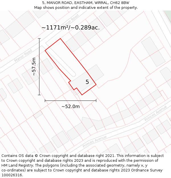 5, MANOR ROAD, EASTHAM, WIRRAL, CH62 8BW: Plot and title map