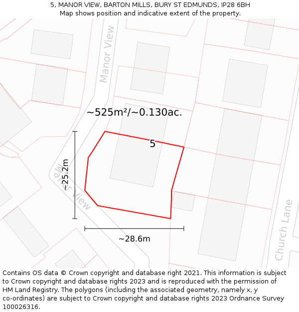 5, MANOR VIEW, BARTON MILLS, BURY ST EDMUNDS, IP28 6BH: Plot and title map