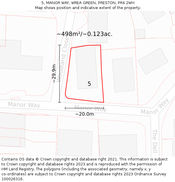 5, MANOR WAY, WREA GREEN, PRESTON, PR4 2WH: Plot and title map