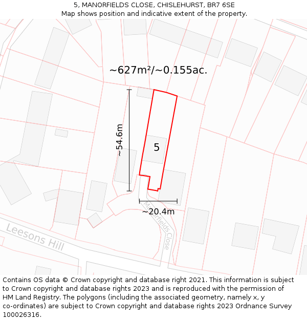 5, MANORFIELDS CLOSE, CHISLEHURST, BR7 6SE: Plot and title map