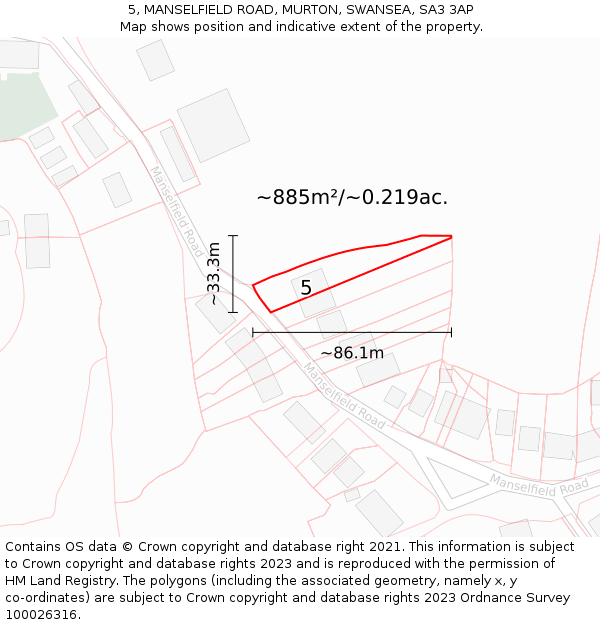 5, MANSELFIELD ROAD, MURTON, SWANSEA, SA3 3AP: Plot and title map