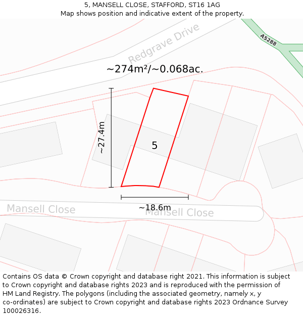 5, MANSELL CLOSE, STAFFORD, ST16 1AG: Plot and title map