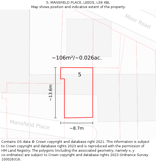 5, MANSFIELD PLACE, LEEDS, LS6 4BL: Plot and title map