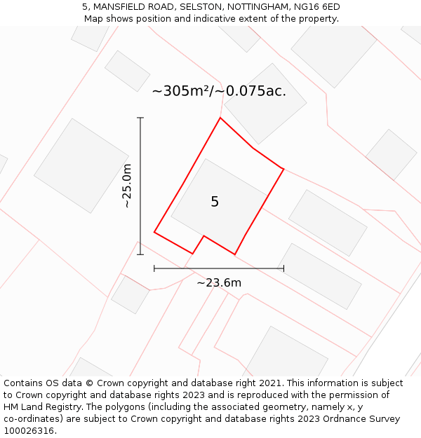5, MANSFIELD ROAD, SELSTON, NOTTINGHAM, NG16 6ED: Plot and title map