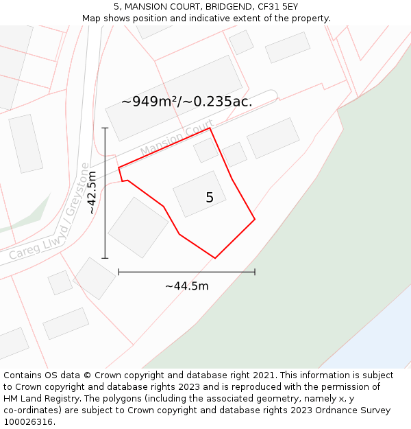 5, MANSION COURT, BRIDGEND, CF31 5EY: Plot and title map