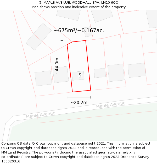 5, MAPLE AVENUE, WOODHALL SPA, LN10 6QQ: Plot and title map