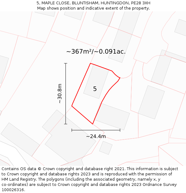 5, MAPLE CLOSE, BLUNTISHAM, HUNTINGDON, PE28 3XH: Plot and title map