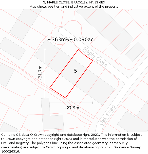 5, MAPLE CLOSE, BRACKLEY, NN13 6EX: Plot and title map