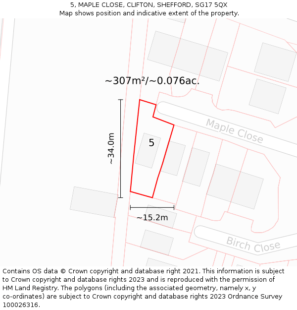 5, MAPLE CLOSE, CLIFTON, SHEFFORD, SG17 5QX: Plot and title map