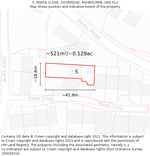 5, MAPLE CLOSE, DOVERIDGE, ASHBOURNE, DE6 5LU: Plot and title map