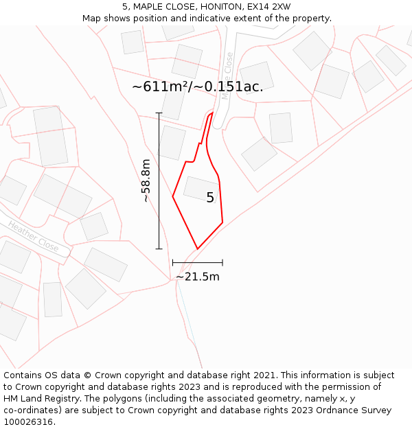 5, MAPLE CLOSE, HONITON, EX14 2XW: Plot and title map