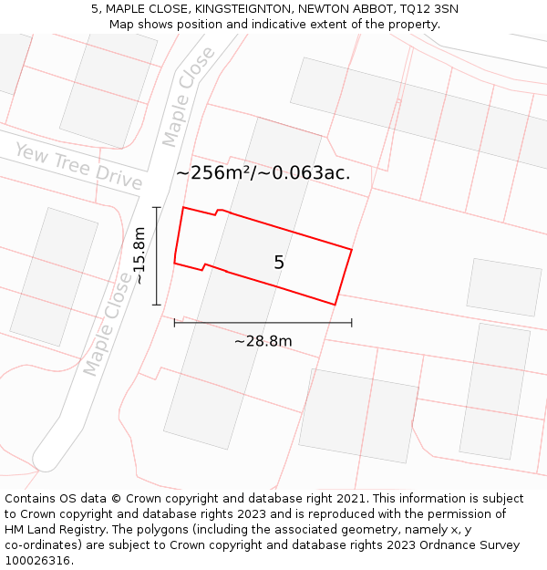 5, MAPLE CLOSE, KINGSTEIGNTON, NEWTON ABBOT, TQ12 3SN: Plot and title map