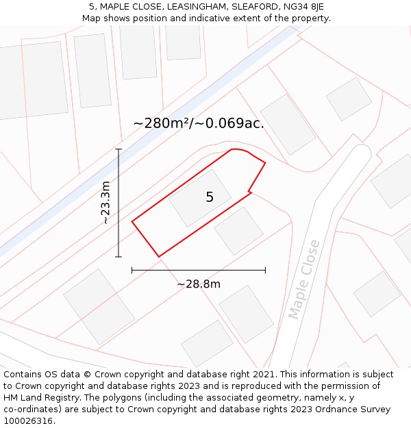 5, MAPLE CLOSE, LEASINGHAM, SLEAFORD, NG34 8JE: Plot and title map