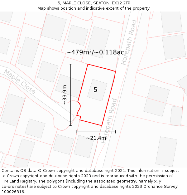 5, MAPLE CLOSE, SEATON, EX12 2TP: Plot and title map