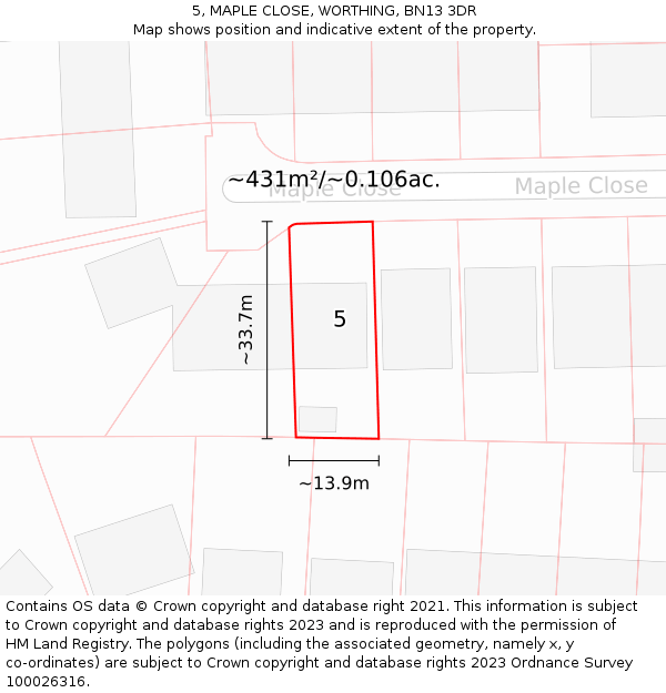 5, MAPLE CLOSE, WORTHING, BN13 3DR: Plot and title map