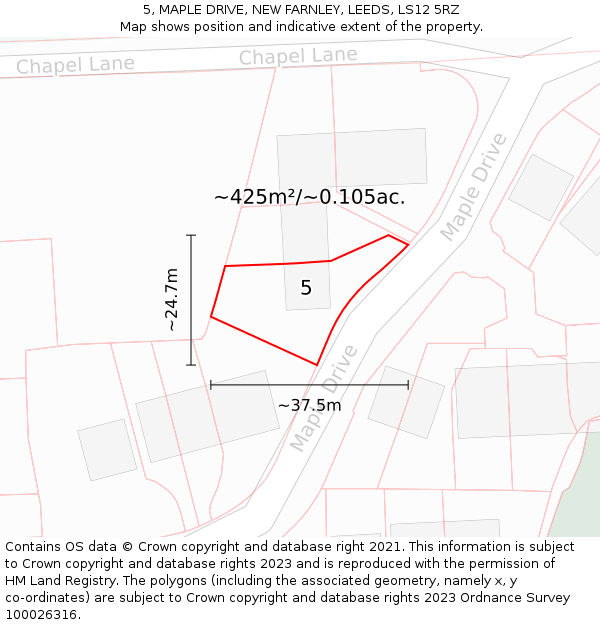 5, MAPLE DRIVE, NEW FARNLEY, LEEDS, LS12 5RZ: Plot and title map
