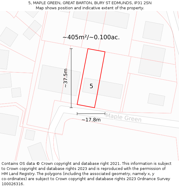 5, MAPLE GREEN, GREAT BARTON, BURY ST EDMUNDS, IP31 2SN: Plot and title map