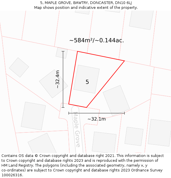 5, MAPLE GROVE, BAWTRY, DONCASTER, DN10 6LJ: Plot and title map