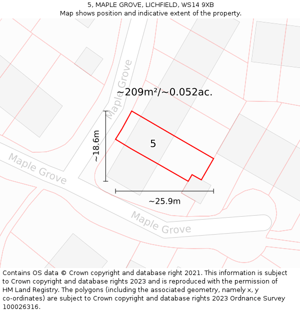 5, MAPLE GROVE, LICHFIELD, WS14 9XB: Plot and title map