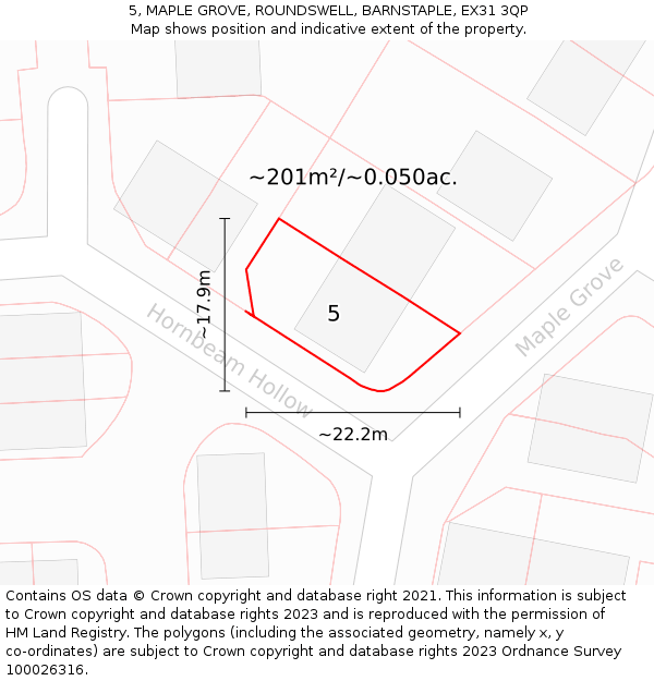 5, MAPLE GROVE, ROUNDSWELL, BARNSTAPLE, EX31 3QP: Plot and title map