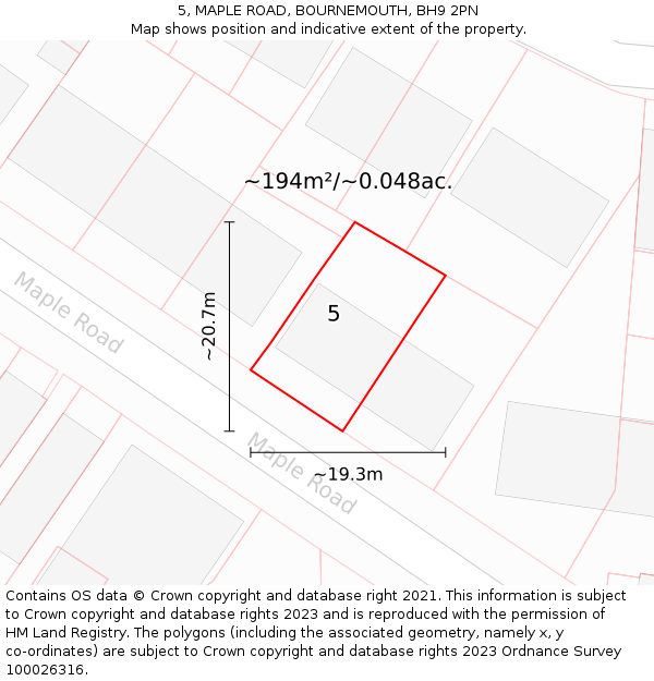 5, MAPLE ROAD, BOURNEMOUTH, BH9 2PN: Plot and title map
