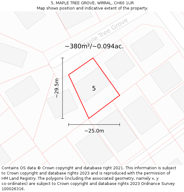 5, MAPLE TREE GROVE, WIRRAL, CH60 1UR: Plot and title map