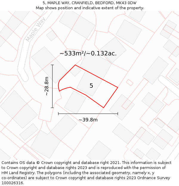 5, MAPLE WAY, CRANFIELD, BEDFORD, MK43 0DW: Plot and title map