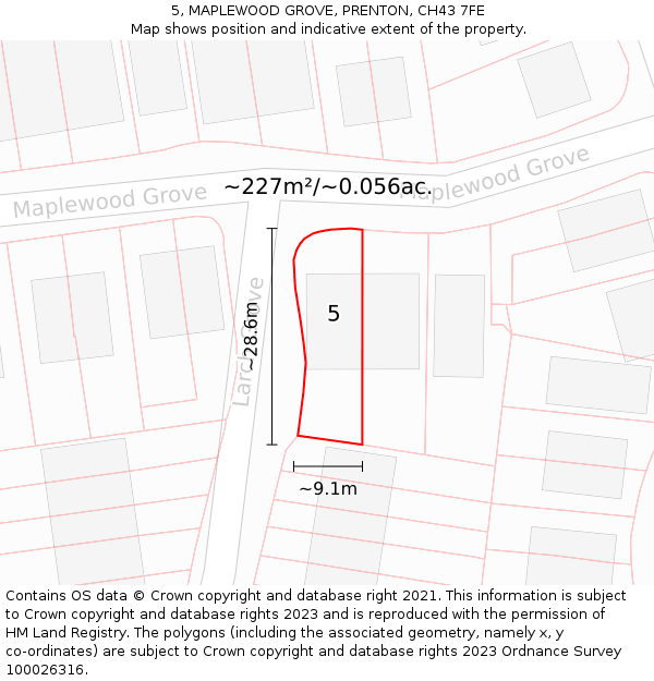 5, MAPLEWOOD GROVE, PRENTON, CH43 7FE: Plot and title map