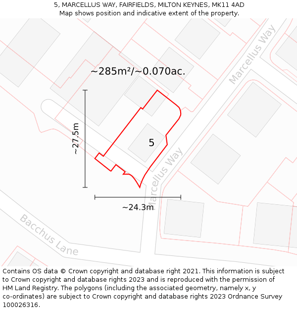 5, MARCELLUS WAY, FAIRFIELDS, MILTON KEYNES, MK11 4AD: Plot and title map