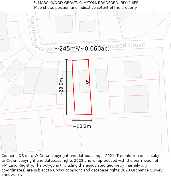 5, MARCHWOOD GROVE, CLAYTON, BRADFORD, BD14 6EF: Plot and title map