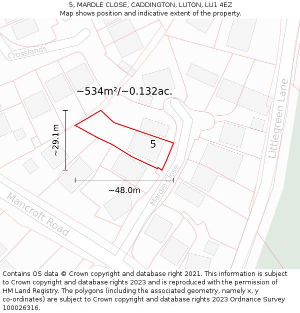 5, MARDLE CLOSE, CADDINGTON, LUTON, LU1 4EZ: Plot and title map