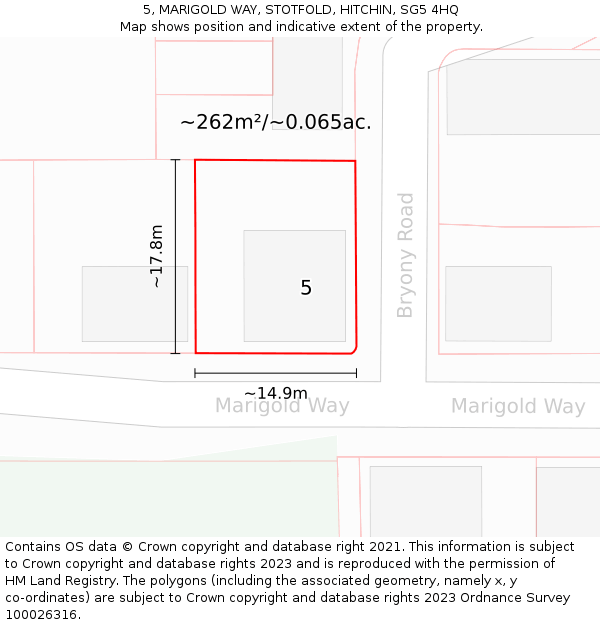 5, MARIGOLD WAY, STOTFOLD, HITCHIN, SG5 4HQ: Plot and title map