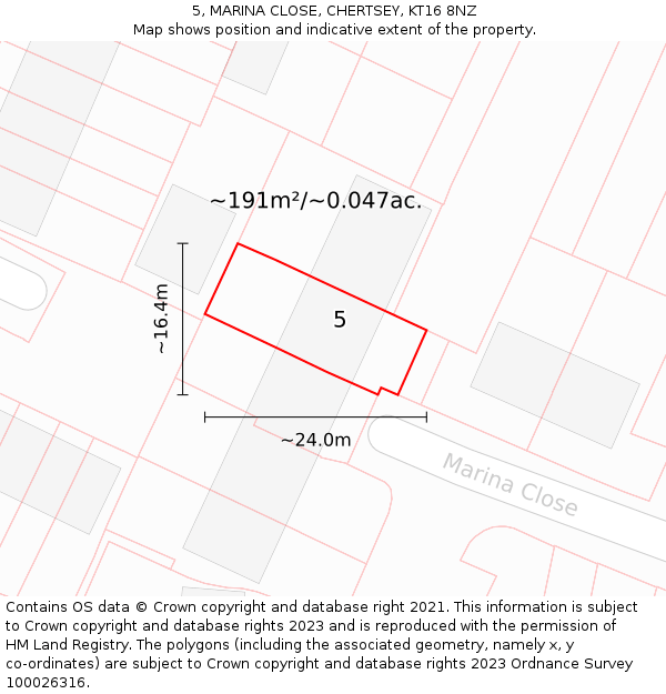 5, MARINA CLOSE, CHERTSEY, KT16 8NZ: Plot and title map