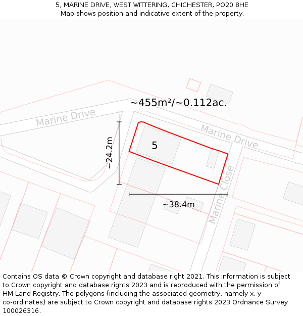 5, MARINE DRIVE, WEST WITTERING, CHICHESTER, PO20 8HE: Plot and title map