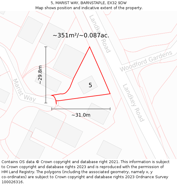 5, MARIST WAY, BARNSTAPLE, EX32 9DW: Plot and title map