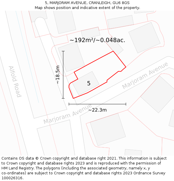 5, MARJORAM AVENUE, CRANLEIGH, GU6 8GS: Plot and title map