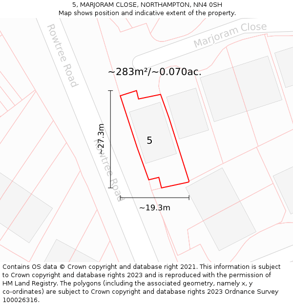 5, MARJORAM CLOSE, NORTHAMPTON, NN4 0SH: Plot and title map