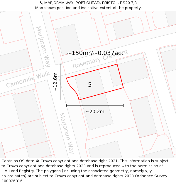 5, MARJORAM WAY, PORTISHEAD, BRISTOL, BS20 7JR: Plot and title map