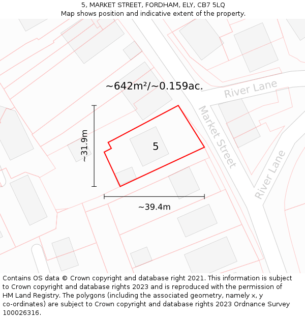 5, MARKET STREET, FORDHAM, ELY, CB7 5LQ: Plot and title map