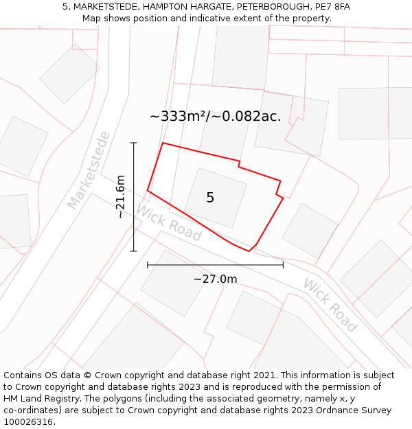 5, MARKETSTEDE, HAMPTON HARGATE, PETERBOROUGH, PE7 8FA: Plot and title map