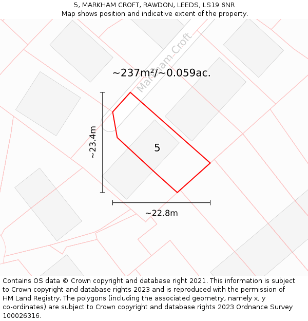 5, MARKHAM CROFT, RAWDON, LEEDS, LS19 6NR: Plot and title map