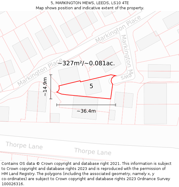 5, MARKINGTON MEWS, LEEDS, LS10 4TE: Plot and title map