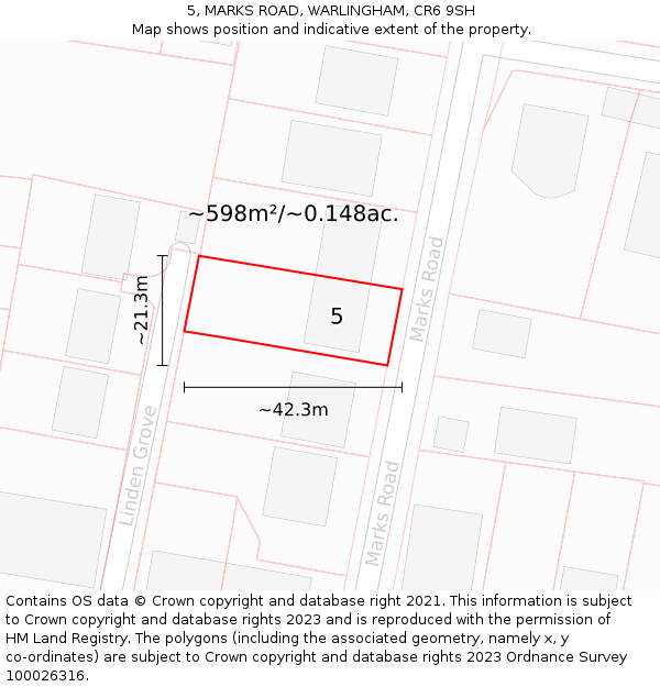 5, MARKS ROAD, WARLINGHAM, CR6 9SH: Plot and title map