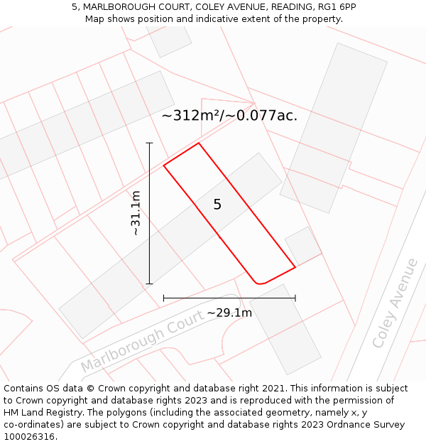 5, MARLBOROUGH COURT, COLEY AVENUE, READING, RG1 6PP: Plot and title map