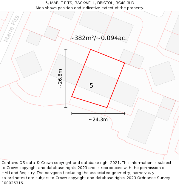 5, MARLE PITS, BACKWELL, BRISTOL, BS48 3LD: Plot and title map